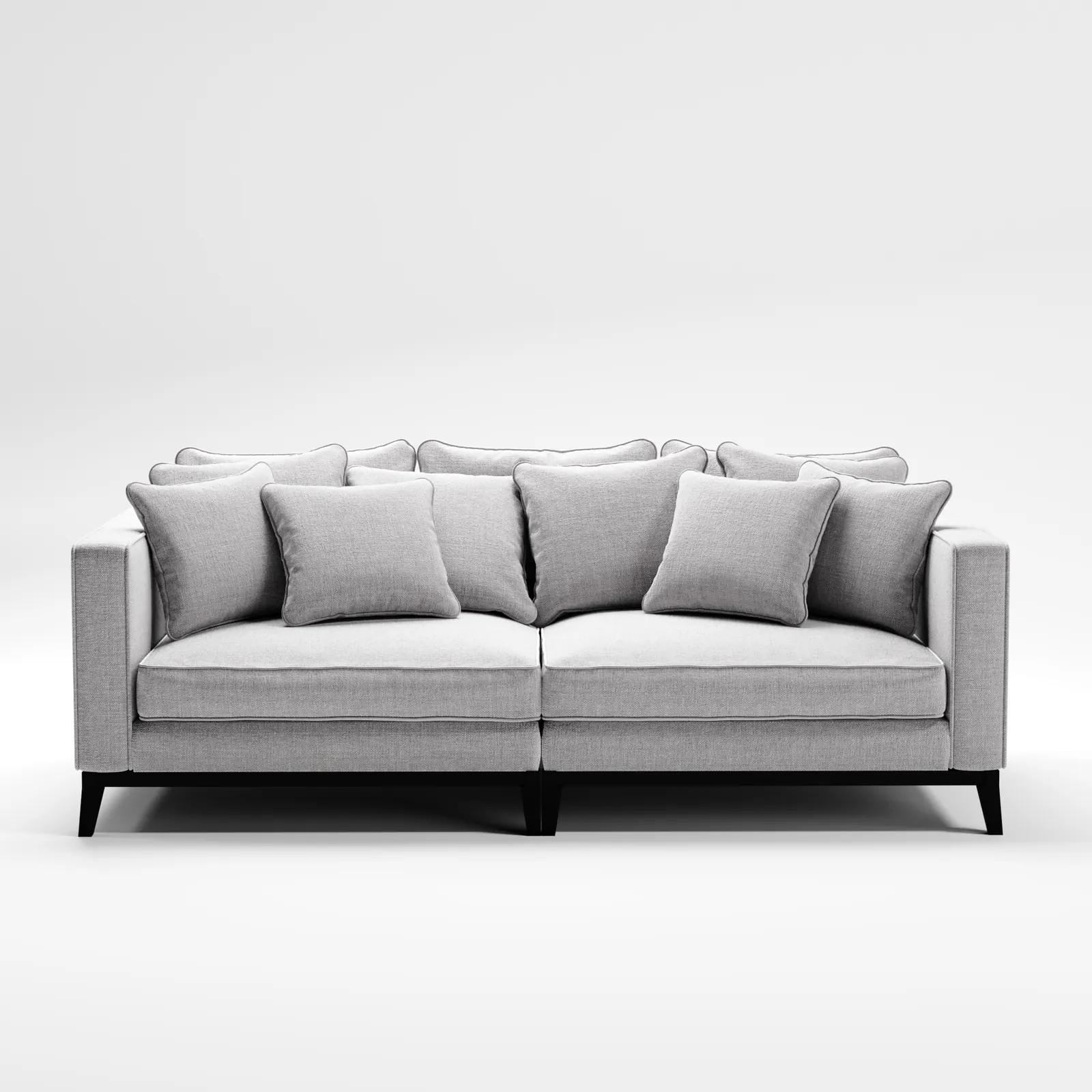 Grey Linen Pillow-Back Sofa